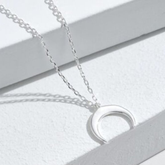 NWOT 925 Sterling Silver Double horn Dainty Crescent Moon Necklace Adjustable - Picture 1 of 7